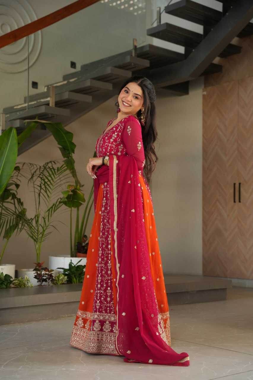 Faux Blooming Gown With Dupatta Sequin Gowns - MYLUXURY LANE ENTERPRISE